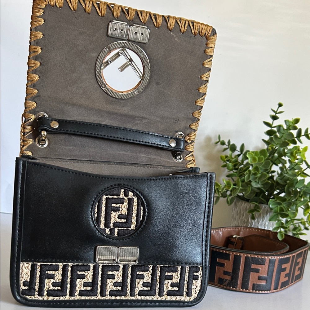 Black and Brown Shoulder Bag with Gold Accents - Picture 9 of 17